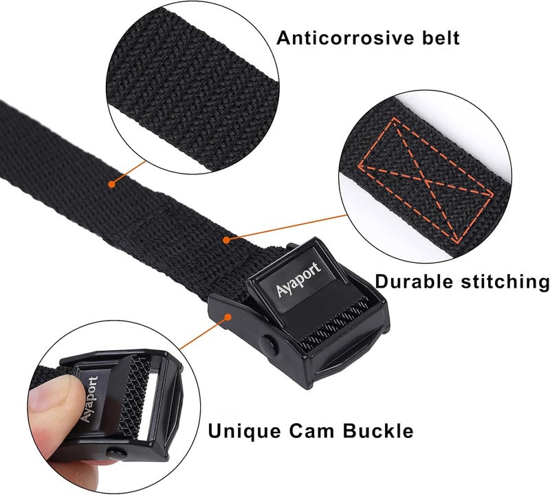 Ayaport Lashing Strap Tie Down Straps with Adjustable Cam Buckle Nylon Cinch Strap for Packing Cargo, Bike, Luggage Black 6 Pcs (Black, 0.75"x 24") - Image 2